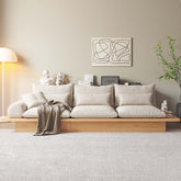 Beige cotton linen sofa with wooden frame and storage space underneath main product image